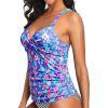 imageWomens Underwire Tankini Top Only  Push Up Swimsuit Top with Bra Support Tummy Control Bathing Suit Top No Bottom 2025Blue Floral