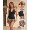 imageYonique 2 Piece Swimsuits for Women Halter Tankini Top with Skirt Bottom Tummy Control Bathing SuitBlack and Leopard