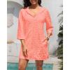 imageYonique Terry Cloth Cover Up  Long Sleeve Cover Swimsuit Hooded Zipper Beach Coverup with PocketsCoral Pink