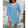 imageYonique Terry Cloth Cover Up  Long Sleeve Cover Swimsuit Hooded Zipper Beach Coverup with PocketsSky Blue