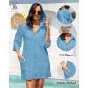 imageYonique Terry Cloth Cover Up  Long Sleeve Cover Swimsuit Hooded Zipper Beach Coverup with PocketsSky Blue