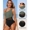 imageYonique Women One Piece One Shoulder Swimsuit Mesh Bathing Suit Tummy Control SwimwearArmy Green and Black