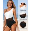 imageYonique Women One Piece One Shoulder Swimsuit Mesh Bathing Suit Tummy Control SwimwearBlack and White