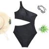 imageYonique Women One Piece One Shoulder Swimsuit Mesh Bathing Suit Tummy Control SwimwearBlack2