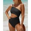 imageYonique Women One Piece One Shoulder Swimsuit Mesh Bathing Suit Tummy Control SwimwearBlack2