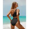 imageYonique Women One Piece One Shoulder Swimsuit Mesh Bathing Suit Tummy Control SwimwearBlack2