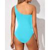 imageYonique Women One Piece One Shoulder Swimsuit Mesh Bathing Suit Tummy Control SwimwearBlue Colorblock