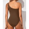 imageYonique Women One Piece One Shoulder Swimsuit Mesh Bathing Suit Tummy Control SwimwearBrown