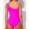 imageYonique Women One Piece One Shoulder Swimsuit Mesh Bathing Suit Tummy Control SwimwearHot Pink
