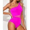 imageYonique Women One Piece One Shoulder Swimsuit Mesh Bathing Suit Tummy Control SwimwearHot Pink