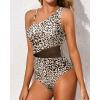 imageYonique Women One Piece One Shoulder Swimsuit Mesh Bathing Suit Tummy Control SwimwearLeopard