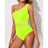 imageYonique Women One Piece One Shoulder Swimsuit Mesh Bathing Suit Tummy Control SwimwearNeon Green