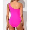 imageYonique Women One Piece One Shoulder Swimsuit Mesh Bathing Suit Tummy Control SwimwearPink