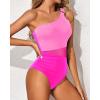 imageYonique Women One Piece One Shoulder Swimsuit Mesh Bathing Suit Tummy Control SwimwearPink