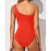 imageYonique Women One Piece One Shoulder Swimsuit Mesh Bathing Suit Tummy Control SwimwearRed