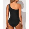 imageYonique Women One Piece One Shoulder Swimsuit Mesh Bathing Suit Tummy Control SwimwearSolid Black