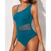 imageYonique Women One Piece One Shoulder Swimsuit Mesh Bathing Suit Tummy Control SwimwearTeal