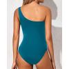 imageYonique Women One Piece One Shoulder Swimsuit Mesh Bathing Suit Tummy Control SwimwearTeal