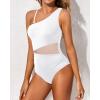 imageYonique Women One Piece One Shoulder Swimsuit Mesh Bathing Suit Tummy Control SwimwearWhite