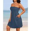 imageYonique Women Terry Cloth Cover up  Strapless Beach Cover Up Tube Top with PocketsNavy Blue