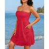imageYonique Women Terry Cloth Cover up  Strapless Beach Cover Up Tube Top with PocketsRed