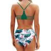 imageYonique Women Two Piece Bathing Suits Push Up Bikini Set Halter Swimsuit Vintage SwimwearStrappy Green Floral