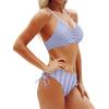 imageYonique Women Two Piece Bathing Suits Push Up Bikini Set Halter Swimsuit Vintage SwimwearStrappy Light White and Blue Stripes
