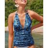 imageYonique Womens Halter Tankini Top No Bottom V Neck Swim Top Tummy Control Bathing Suit TopBlue Paisley 03