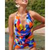 imageYonique Womens Halter Tankini Top No Bottom V Neck Swim Top Tummy Control Bathing Suit TopColor Block 01