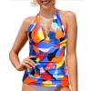 imageYonique Womens Halter Tankini Top No Bottom V Neck Swim Top Tummy Control Bathing Suit TopColor Block 01