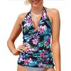 imageYonique Womens Halter Tankini Top No Bottom V Neck Swim Top Tummy Control Bathing Suit TopColorful Floral 02