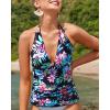 imageYonique Womens Halter Tankini Top No Bottom V Neck Swim Top Tummy Control Bathing Suit TopColorful Floral 02