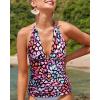 imageYonique Womens Halter Tankini Top No Bottom V Neck Swim Top Tummy Control Bathing Suit TopColorful Leopard