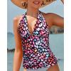 imageYonique Womens Halter Tankini Top No Bottom V Neck Swim Top Tummy Control Bathing Suit TopColorful Leopard