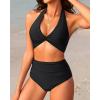 imageYonique Womens Two Piece High Waisted Bikini Set Tummy Control Swimsuit Full Coverage Bathing SuitHalterblack