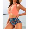 imageYonique Womens Two Piece High Waisted Bikini Set Tummy Control Swimsuit Full Coverage Bathing SuitHalterorange Flowers