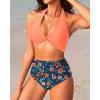 imageYonique Womens Two Piece High Waisted Bikini Set Tummy Control Swimsuit Full Coverage Bathing SuitHalterorange Flowers
