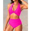 imageYonique Womens Two Piece High Waisted Bikini Set Tummy Control Swimsuit Full Coverage Bathing SuitHlaterhot Pink
