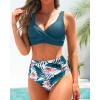 imageYonique Womens Two Piece High Waisted Bikini Set Tummy Control Swimsuit Full Coverage Bathing SuitTeal Floral