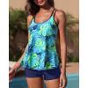 imageYonique Womens Two Piece Swimsuits Tankini Top with Boy Shorts Tummy Control Bathing Suits Athletic SwimwearGreen Leaves