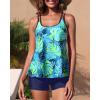 imageYonique Womens Two Piece Swimsuits Tankini Top with Boy Shorts Tummy Control Bathing Suits Athletic SwimwearGreen Leaves