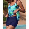 imageYonique Womens Two Piece Swimsuits Tankini Top with Boy Shorts Tummy Control Bathing Suits Athletic SwimwearGreen Leaves