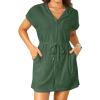 imageTerry Cloth Cover Ups  Hooded Cotton Swim Sun Coverup with Zipper Pockets Beach SwimsuitsGreen