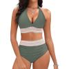 imageWomen Tummy Control Two Piece Swimsuit  High Waisted Bathing Suit Halter Bikini Set Push Up Swimwear 2025Army Green