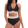 imageWomen Tummy Control Two Piece Swimsuit  High Waisted Bathing Suit Halter Bikini Set Push Up Swimwear 2025Black