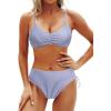 imageYonique Women Two Piece Bathing Suits Push Up Bikini Set Halter Swimsuit Vintage SwimwearStrappy Light White and Blue Stripes