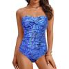 imageYonique Womens Strapless One Piece Swimsuit Tummy Control Bandeau Bathing Suits Slimming Twist Front SwimwearBlue Paisley