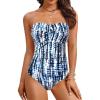 imageYonique Womens Strapless One Piece Swimsuit Tummy Control Bandeau Bathing Suits Slimming Twist Front SwimwearBlue Tie Dye