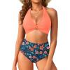 imageYonique Womens Two Piece High Waisted Bikini Set Tummy Control Swimsuit Full Coverage Bathing SuitHalterorange Flowers