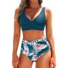 imageYonique Womens Two Piece High Waisted Bikini Set Tummy Control Swimsuit Full Coverage Bathing SuitTeal Floral